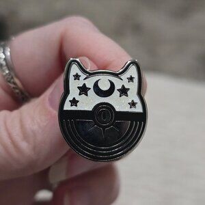 Celestial Kitty ✦ Cat Moon Enamel Pin ✦ Poké Ball Stars Crescent Badge Silver